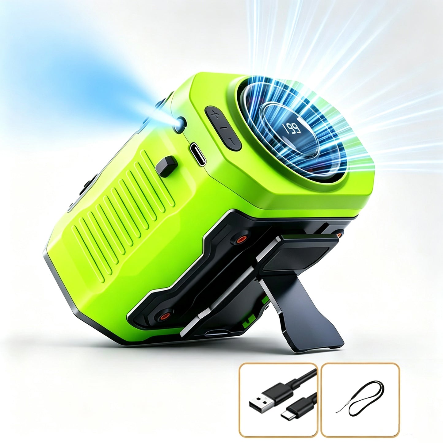 💨USB Rechargeable Waist Clip Fan | 199 Speed Portable Outdoor Fan with Flashlight & Power Display