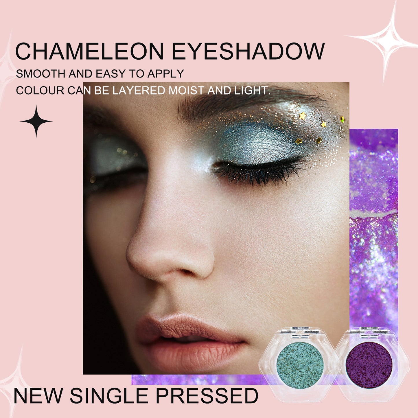 ✨ Talc-Free Duochrome Holographic Shimmer Eyeshadow, Color-Shifting Metallic Glitter