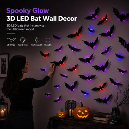 👻🦇3D Bat Light Design LED Decorations, Transform Your Wall Into A Halloween Haunt