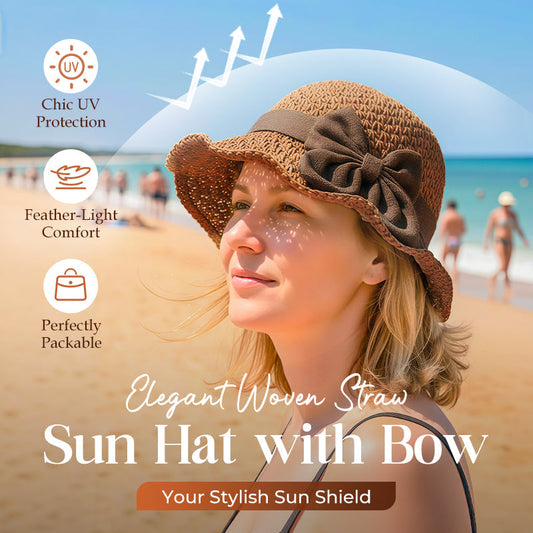 Stylish Woven Straw Sun Hat with Bow Detail