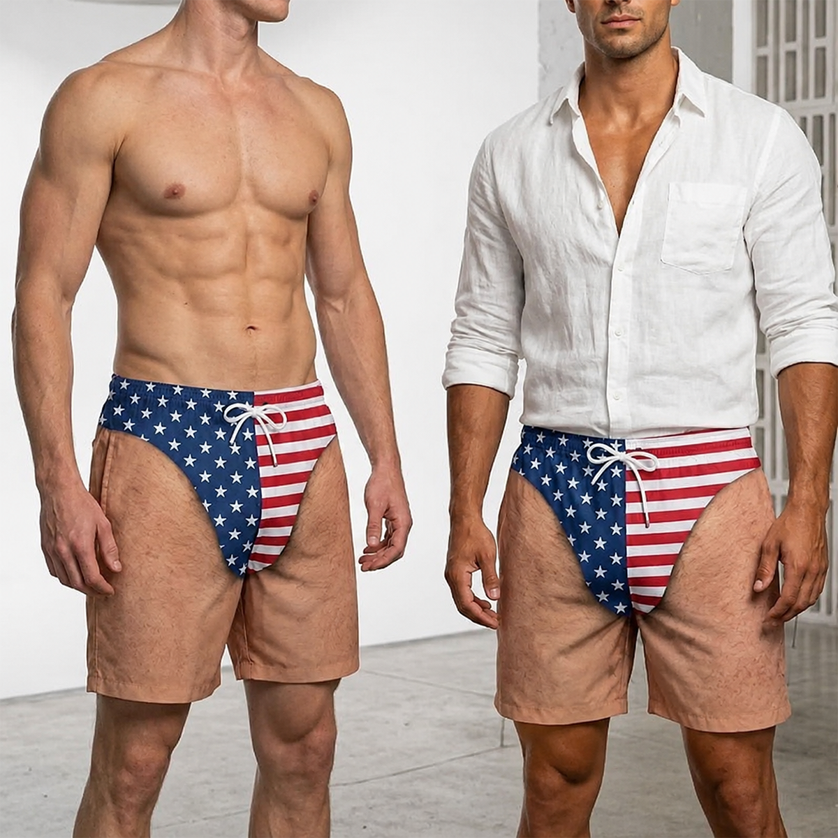 Custom Patriotic Men’s Swim Trunks – Personalized 4th of July USA Swim Shorts for Summer Vacation Gifts