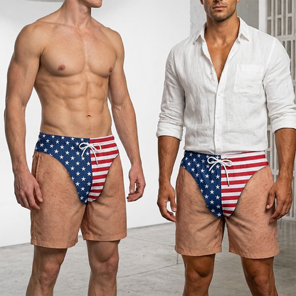 Custom Patriotic Men’s Swim Trunks – Personalized 4th of July USA Swim Shorts for Summer Vacation Gifts