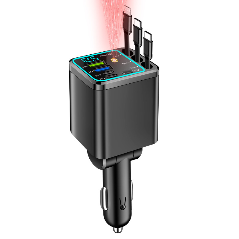 🚗7-in-1 Retractable Car Charger with USB-C & Voltage Display📱