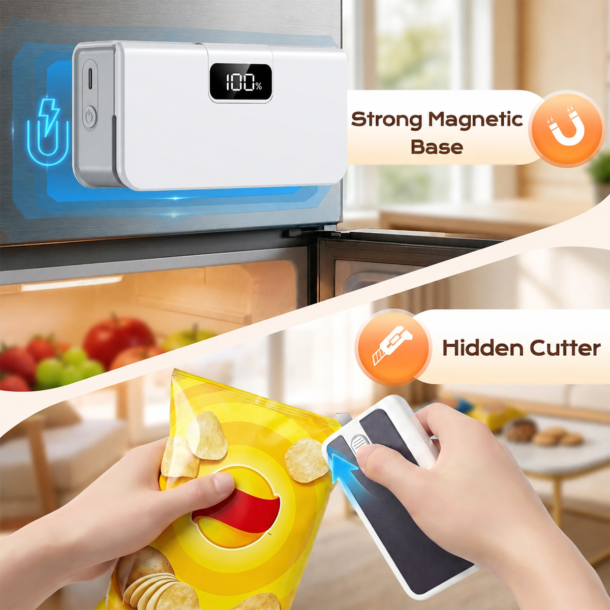 ✨Rechargeable Mini Bag Sealer – 6 Heat Levels, Portable Resealer with Magnet & Cutter for Chips, Mylar & Plastic Bags, Perfect Gift for Family & Friends🥳