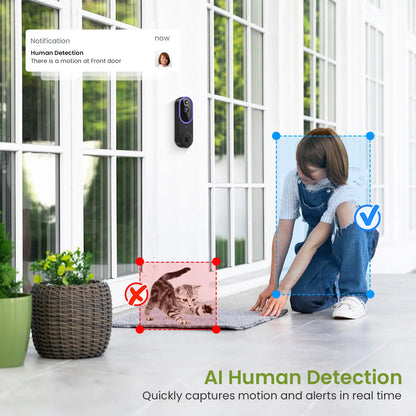 Wireless Video Doorbell Camera with AI Human Detection