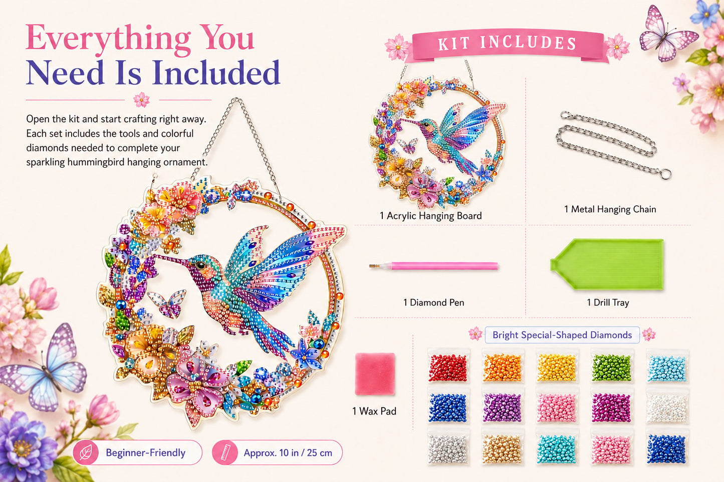 💥Hummingbird Diamond Art Hanging Ornament Kit – Sparkling DIY Window Ornament 🐦✨