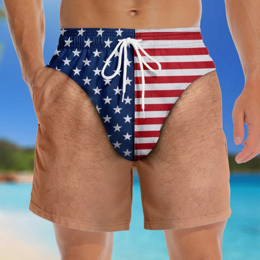 Custom Patriotic Men’s Swim Trunks – Personalized 4th of July USA Swim Shorts for Summer Vacation Gifts