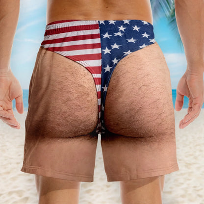 Custom Patriotic Men’s Swim Trunks – Personalized 4th of July USA Swim Shorts for Summer Vacation Gifts