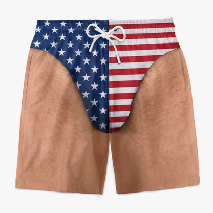 Custom Patriotic Men’s Swim Trunks – Personalized 4th of July USA Swim Shorts for Summer Vacation Gifts