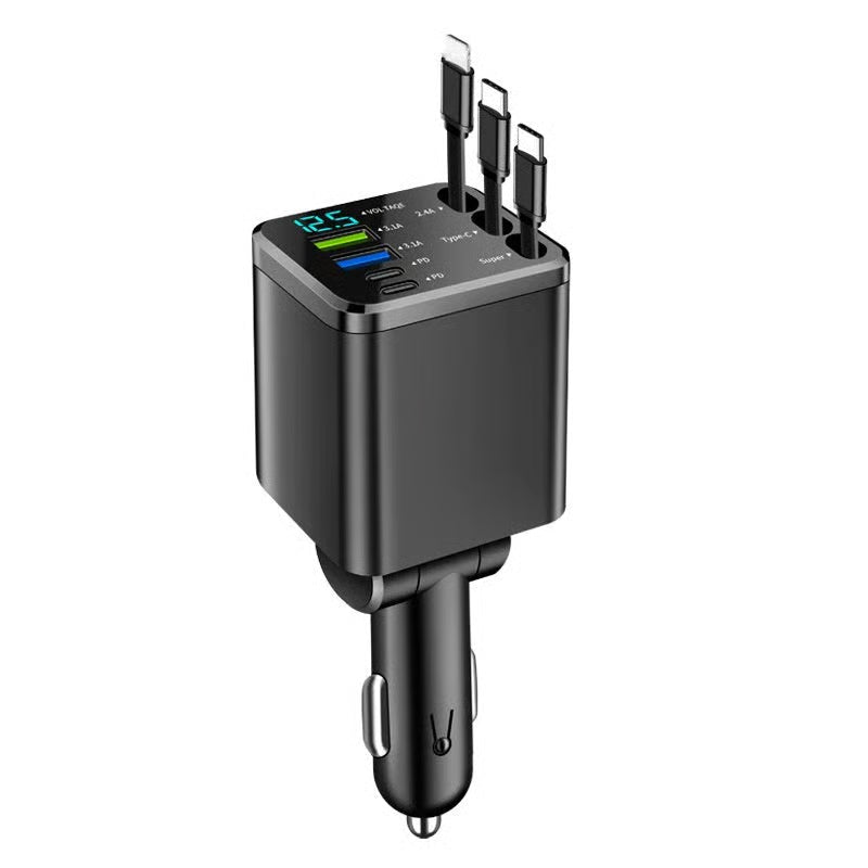 🚗7-in-1 Retractable Car Charger with USB-C & Voltage Display📱
