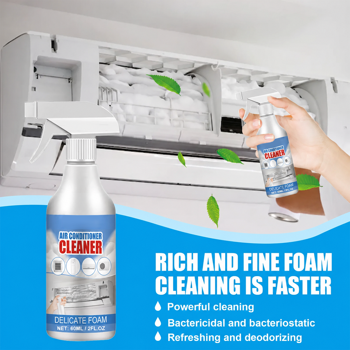Air Conditioner Cleaner Foam Spray – 60ml AC Coil, Radiator, Fan Blade & Vent Deep Cleaning Deodorizer