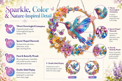 💥Hummingbird Diamond Art Hanging Ornament Kit – Sparkling DIY Window Ornament 🐦✨