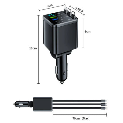 🚗7-in-1 Retractable Car Charger with USB-C & Voltage Display📱