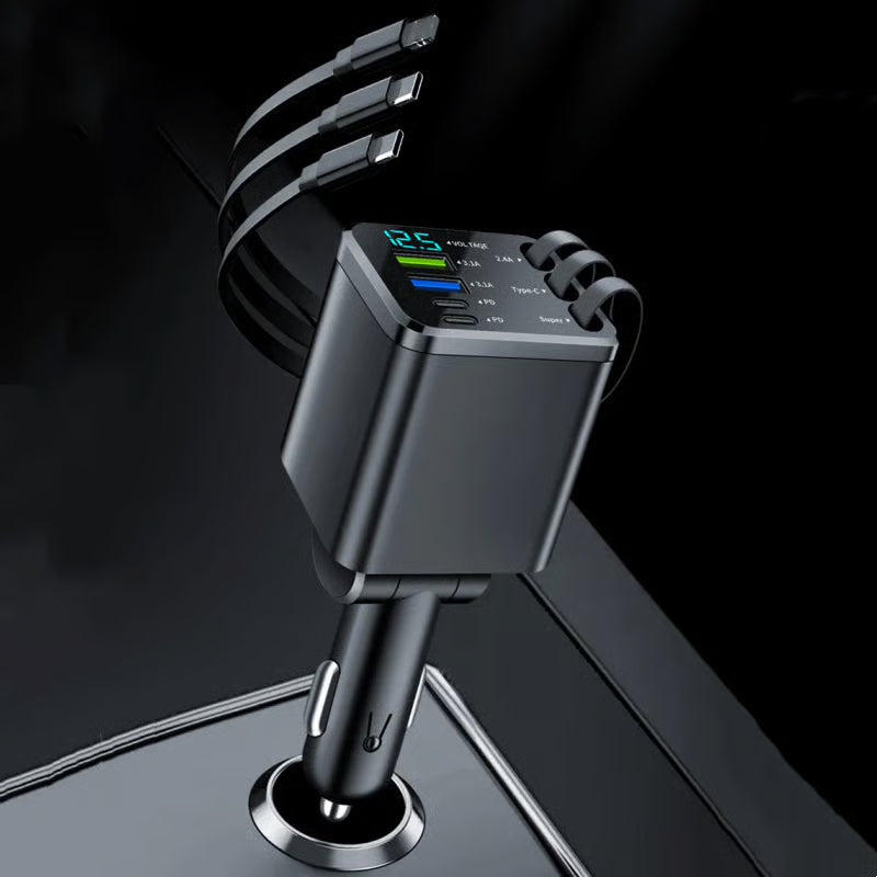 🚗7-in-1 Retractable Car Charger with USB-C & Voltage Display📱