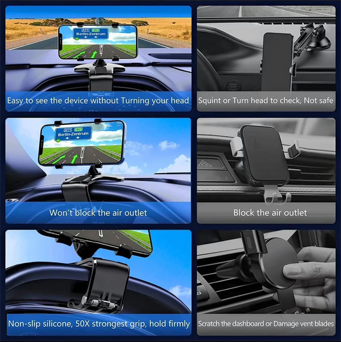 🔥360°Adjustable Car Dashboard Mobile Phone Holder📱Works with all mobile phones