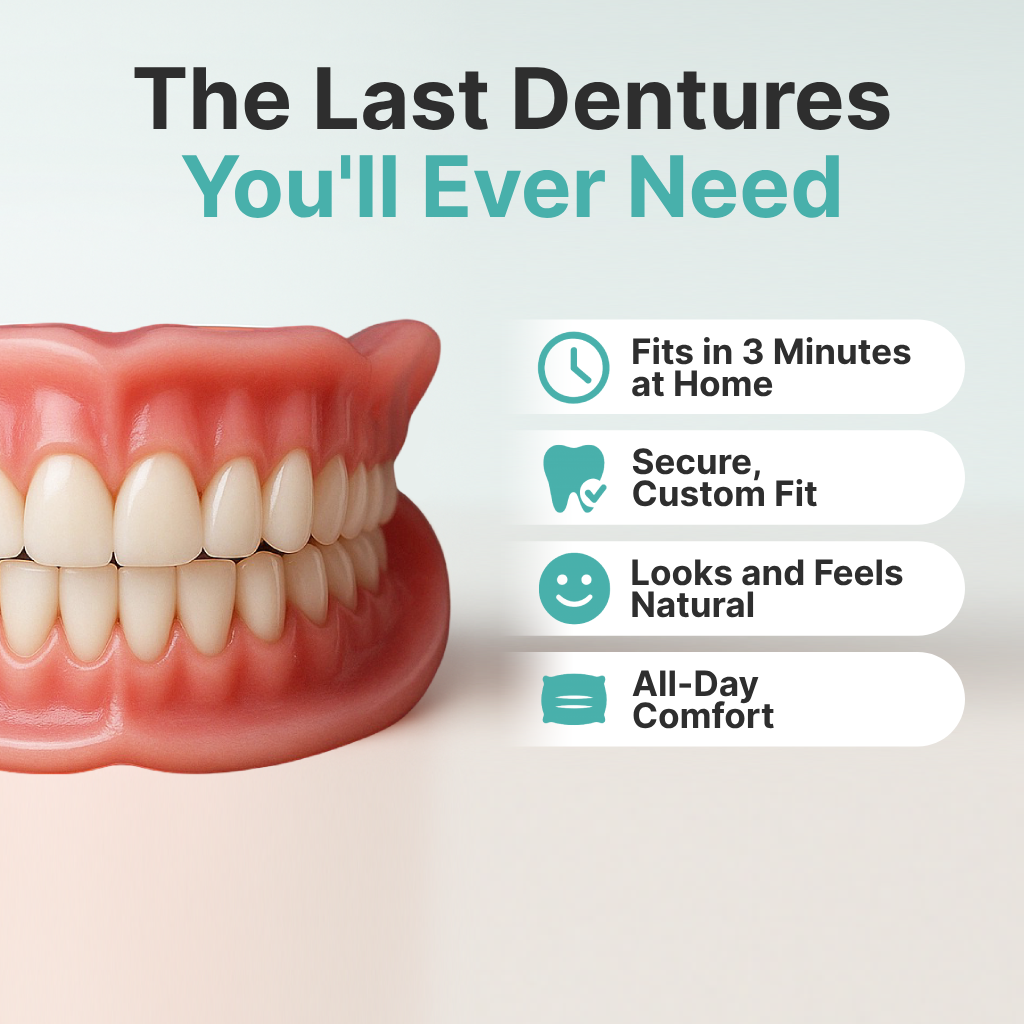 DENTURES-Boil-and-Bite Functional Denture, Self-fit at Home, Fully Adjustable for Narrow or Wide Arches, Long or Short-term Solution, Eat, Drink and Smile Confidently