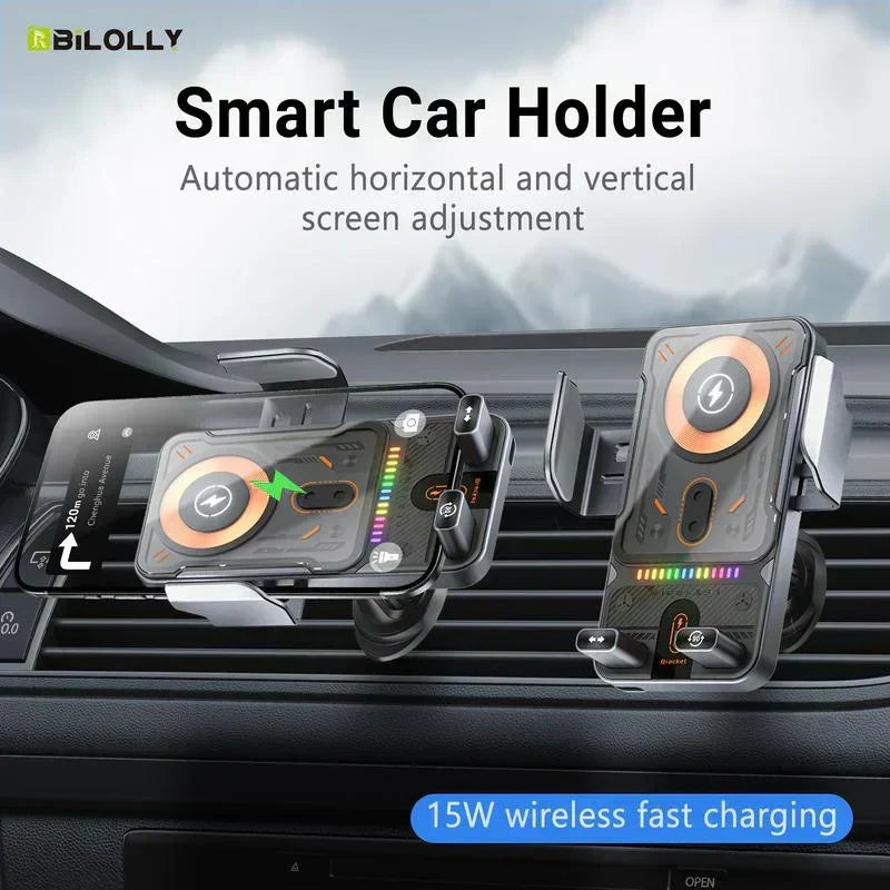 📱Smart 2-in-1 Car Rotating Mobile Phone Holder & Wireless Charger⚡