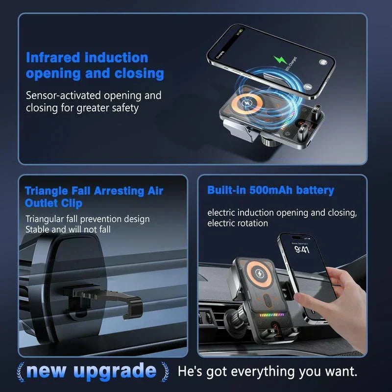 📱Smart 2-in-1 Car Rotating Mobile Phone Holder & Wireless Charger⚡
