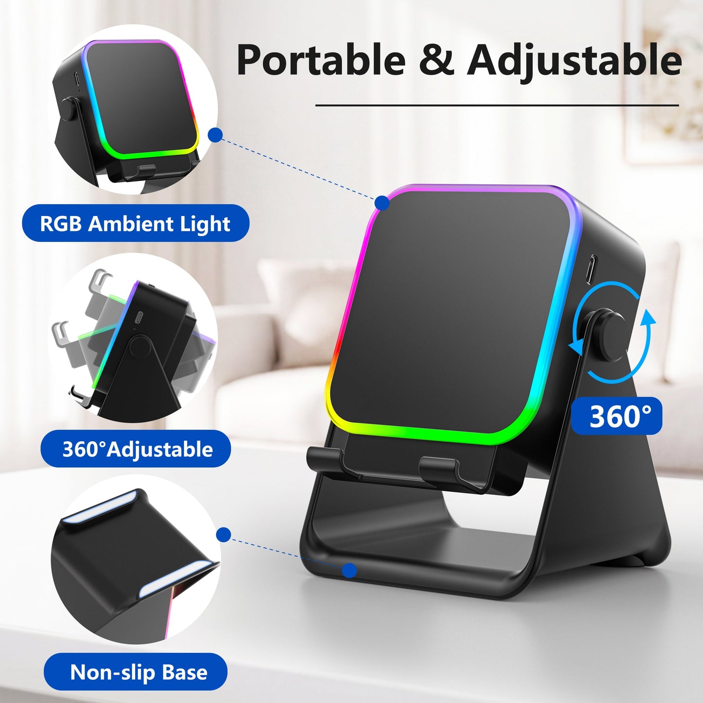 6-in-1 Wireless Bluetooth Speaker with Phone Stand & RGB Light
