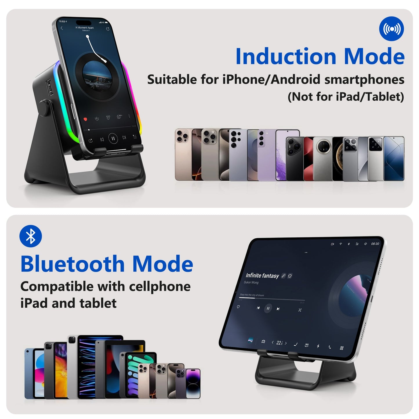 6-in-1 Wireless Bluetooth Speaker with Phone Stand & RGB Light