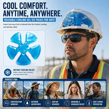 ❄️ Reusable Cooling Gel Ice Packs, Cold Inserts for Hard Hats & Sun Hats, Summer Heat Relief
