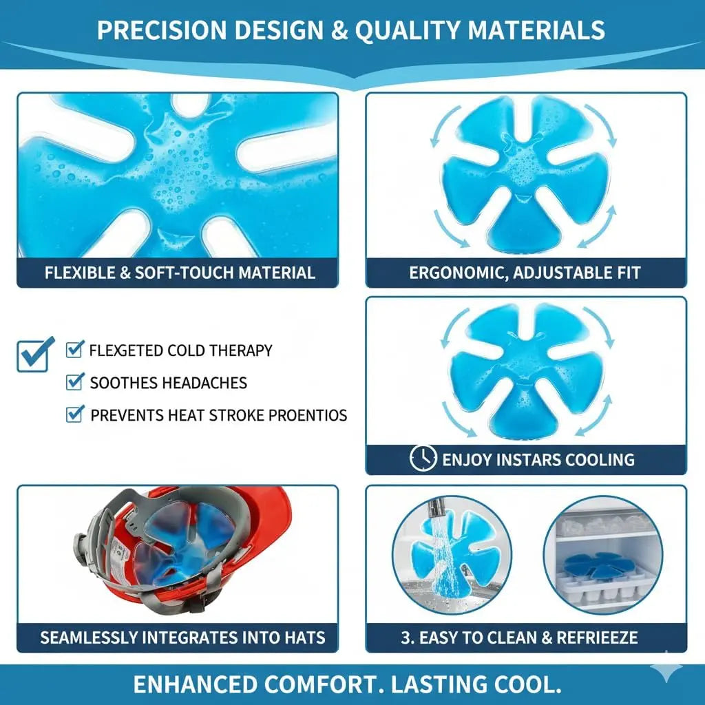 ❄️ Reusable Cooling Gel Ice Packs, Cold Inserts for Hard Hats & Sun Hats, Summer Heat Relief