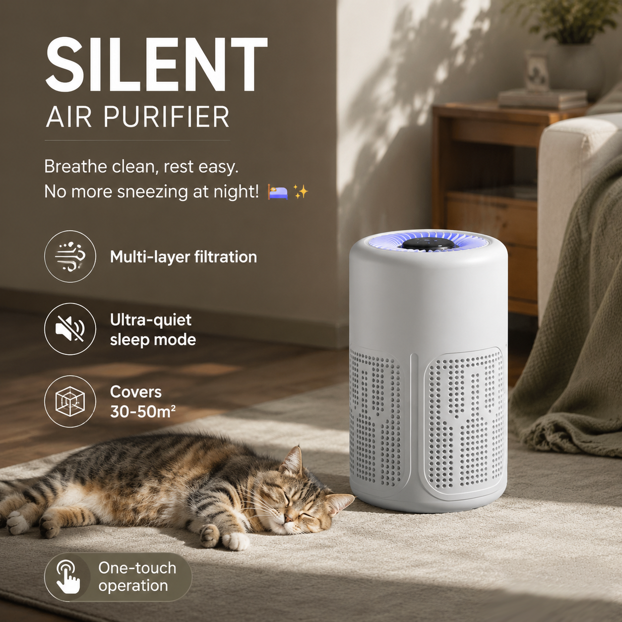 🥳💞 Silent Air Purifier – Multi‑layer filtration, ultra‑quiet sleep mode! 🛌✨