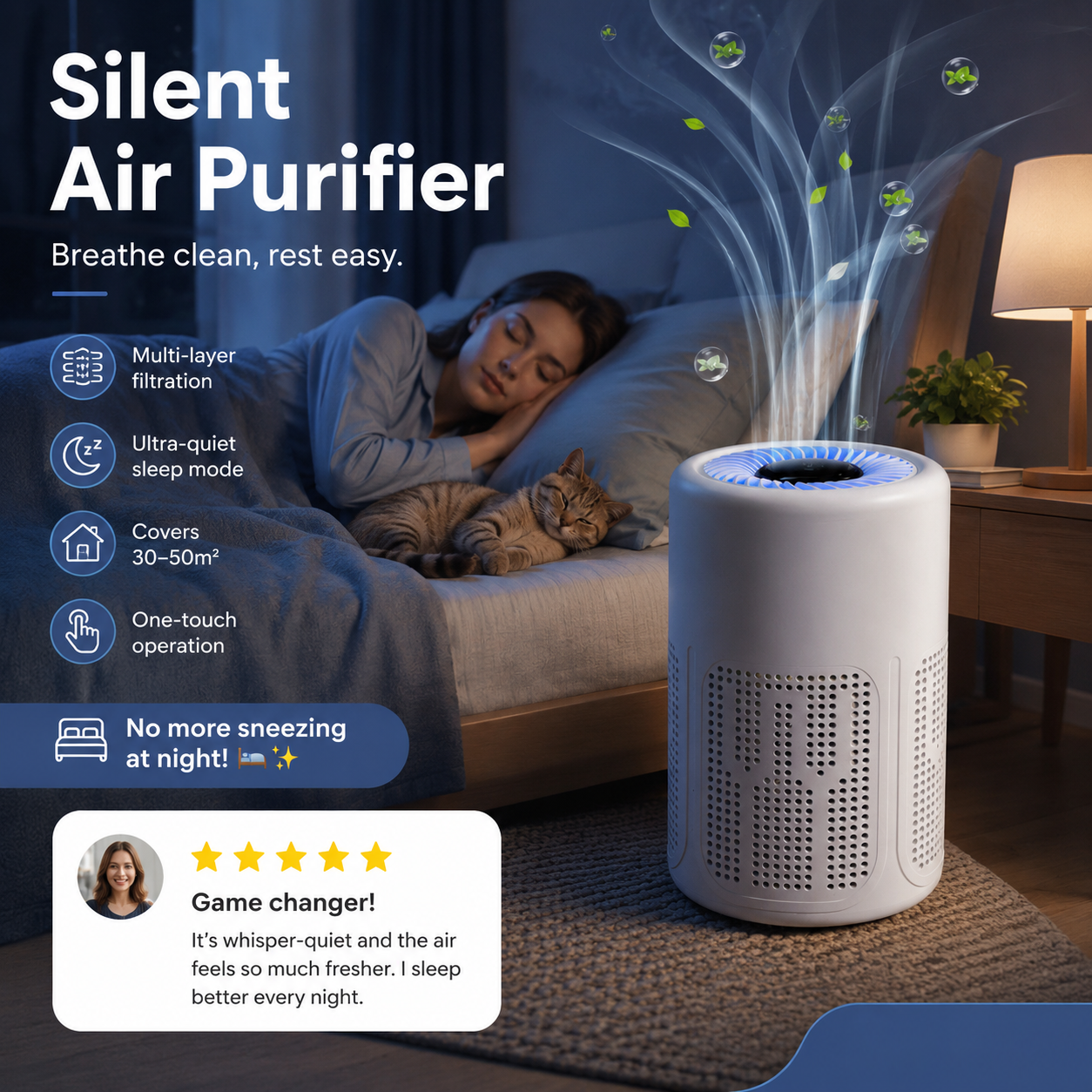 🥳💞 Silent Air Purifier – Multi‑layer filtration, ultra‑quiet sleep mode! 🛌✨