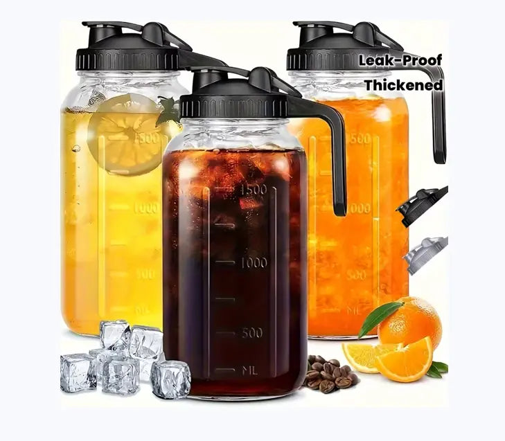 🧊✨ 64oz Thickened Borosilicate Glass Pitchers | Food-Grade Safe with Leakproof Flip Lids