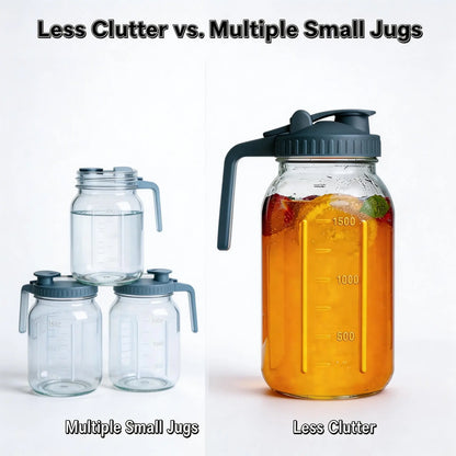 🧊✨ 64oz Thickened Borosilicate Glass Pitchers | Food-Grade Safe with Leakproof Flip Lids