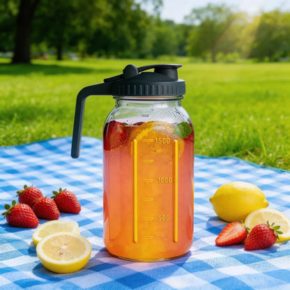 🧊✨ 64oz Thickened Borosilicate Glass Pitchers | Food-Grade Safe with Leakproof Flip Lids