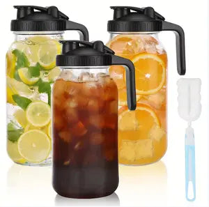 🧊✨ 64oz Thickened Borosilicate Glass Pitchers | Food-Grade Safe with Leakproof Flip Lids