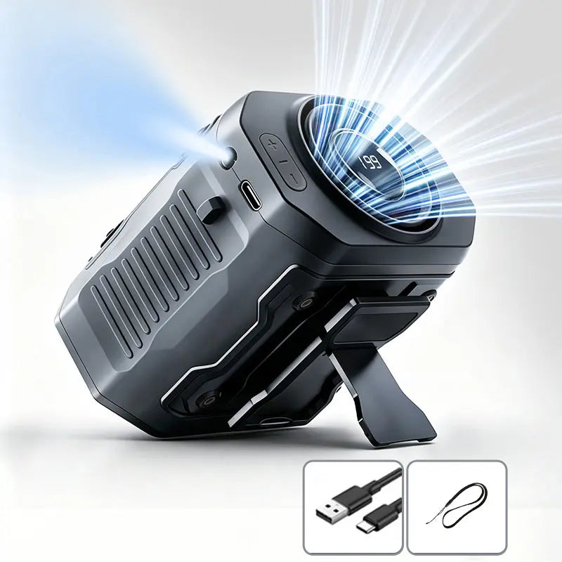 💨USB Rechargeable Waist Clip Fan | 199 Speed Portable Outdoor Fan with Flashlight & Power Display