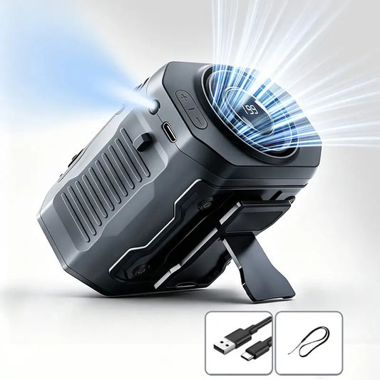💨USB Rechargeable Waist Clip Fan | 199 Speed Portable Outdoor Fan with Flashlight & Power Display