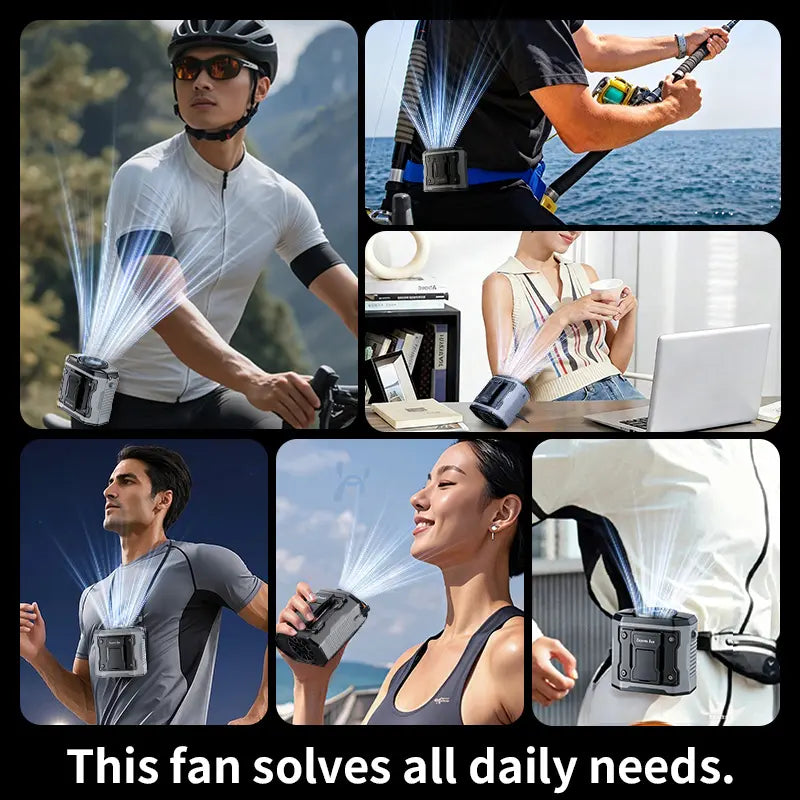 💨USB Rechargeable Waist Clip Fan | 199 Speed Portable Outdoor Fan with Flashlight & Power Display
