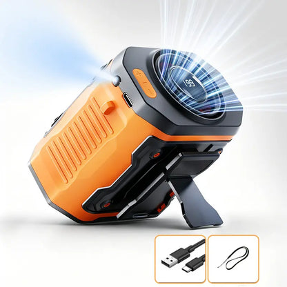 💨USB Rechargeable Waist Clip Fan | 199 Speed Portable Outdoor Fan with Flashlight & Power Display