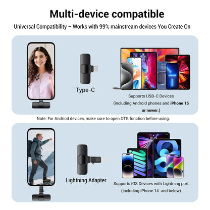 📎🎙️Wireless Lavalier Microphone with Noise Reduction- Plug-and-Play Portable USB-C Lapel Mic
