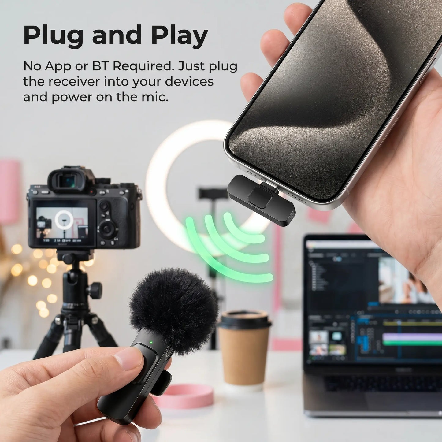📎🎙️Wireless Lavalier Microphone with Noise Reduction- Plug-and-Play Portable USB-C Lapel Mic