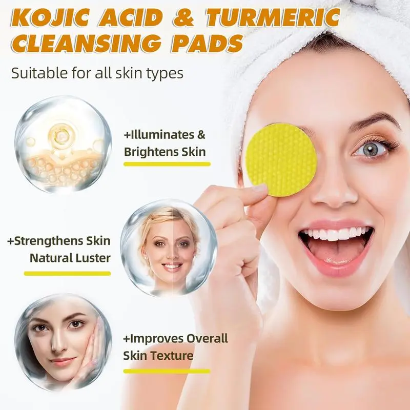 Turmeric & Kojic Acid Cleansing Pads,Gentle Deep Clean Soft Texture FacialSkincare Pads