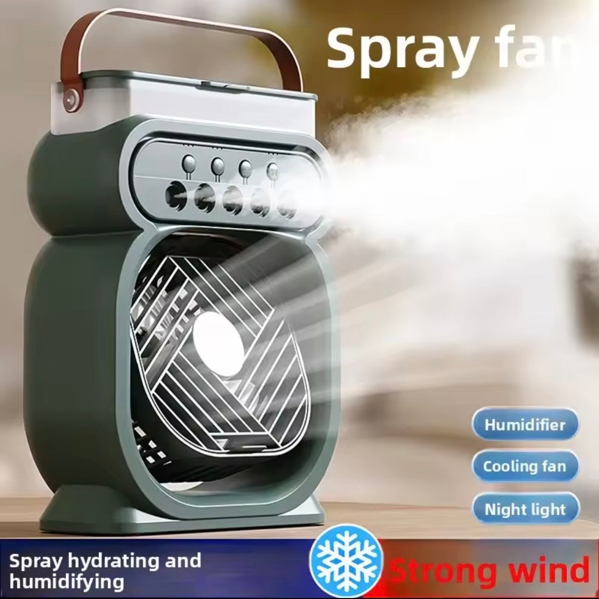 4-in-1 Spray Humidifier Fan Desktop Night Light Portable Cooling Water Mist Fan