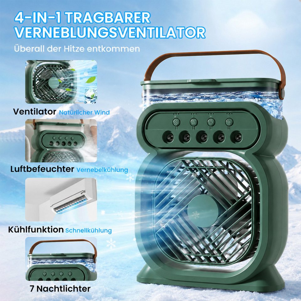 4-in-1 Spray Humidifier Fan Desktop Night Light Portable Cooling Water Mist Fan