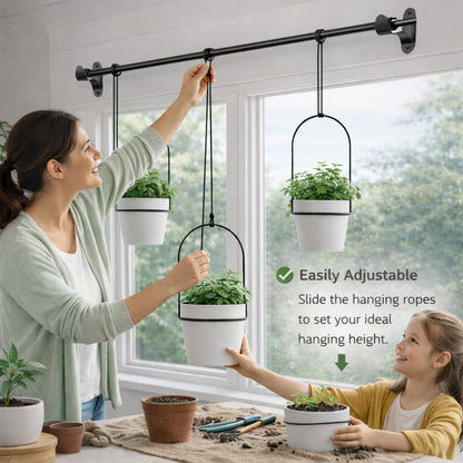 🌿 Adjustable Hanging Window Planter Set – Metal Plant Hanger with 3 Pots for Indoor & Outdoor Spaces