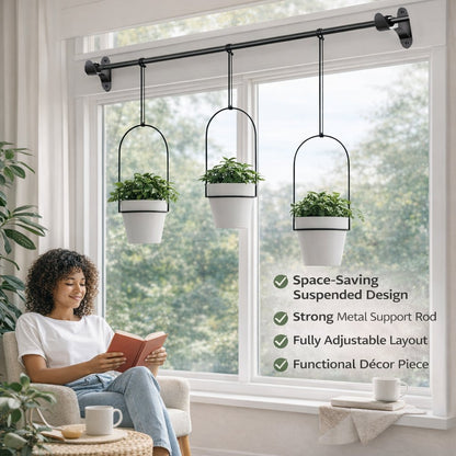 🌿 Adjustable Hanging Window Planter Set – Metal Plant Hanger with 3 Pots for Indoor & Outdoor Spaces
