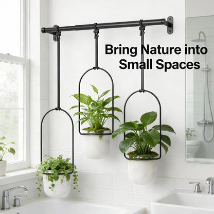 🌿 Adjustable Hanging Window Planter Set – Metal Plant Hanger with 3 Pots for Indoor & Outdoor Spaces