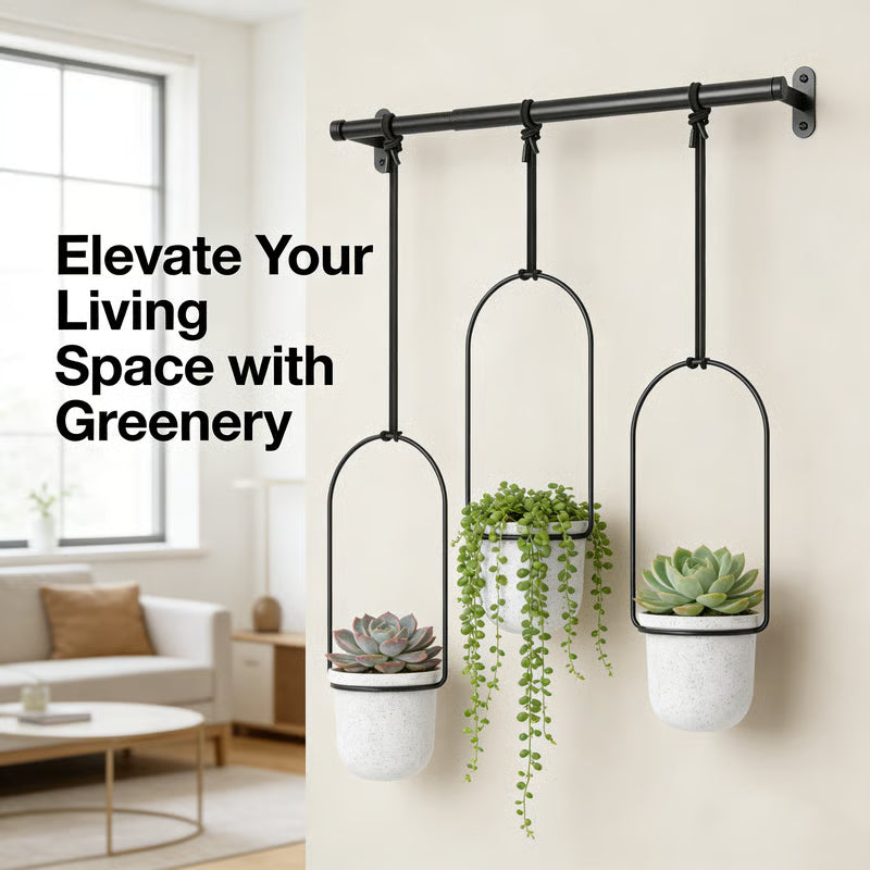 🌿 Adjustable Hanging Window Planter Set – Metal Plant Hanger with 3 Pots for Indoor & Outdoor Spaces