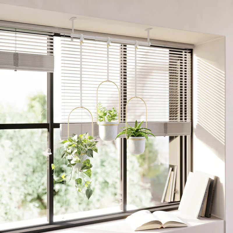🌿 Adjustable Hanging Window Planter Set – Metal Plant Hanger with 3 Pots for Indoor & Outdoor Spaces