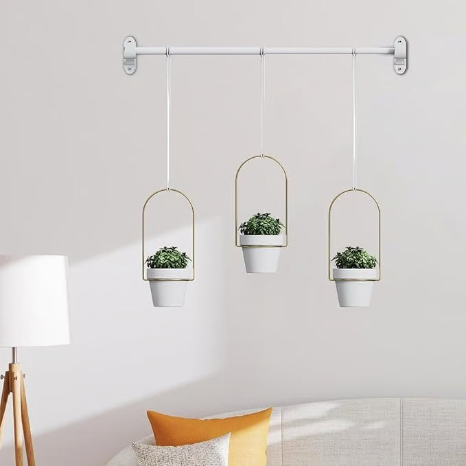 🌿 Adjustable Hanging Window Planter Set – Metal Plant Hanger with 3 Pots for Indoor & Outdoor Spaces