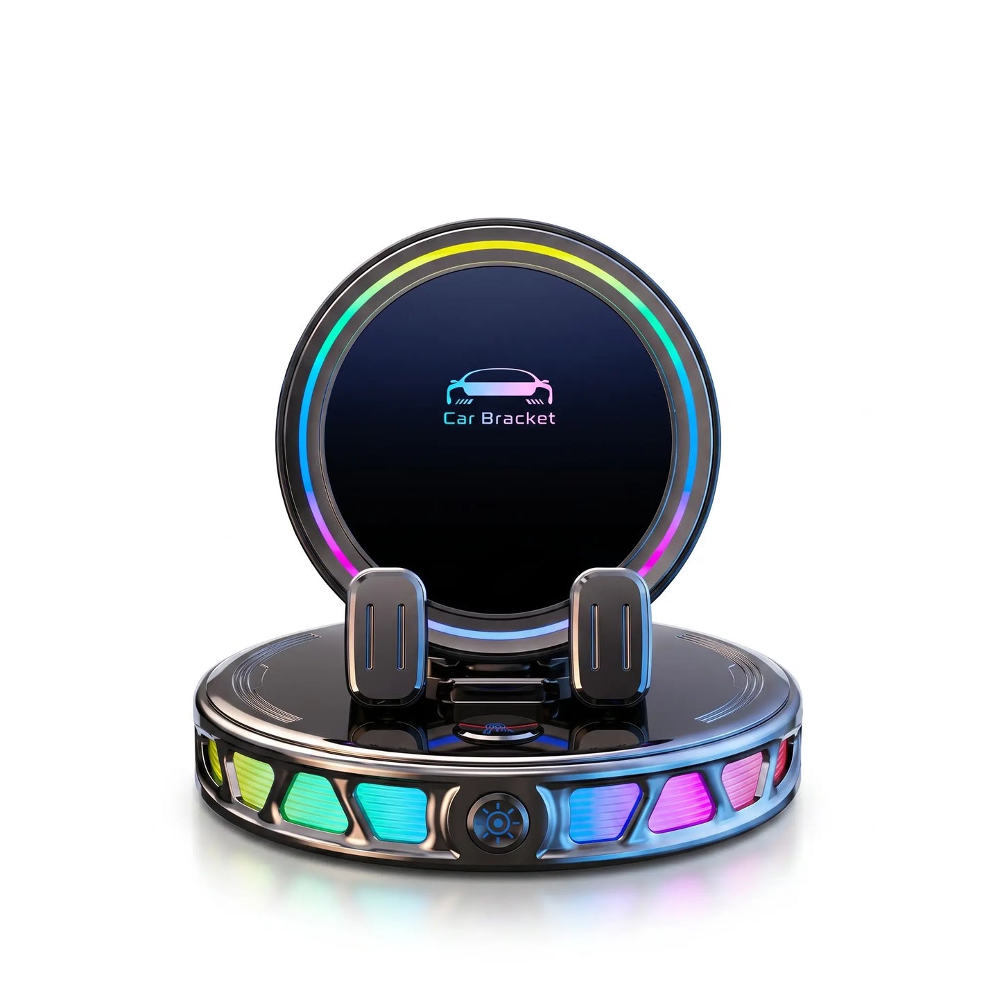 📱🚗🔄360° Rotating Wireless Charging Car Phone Mount with RGB LED Lights