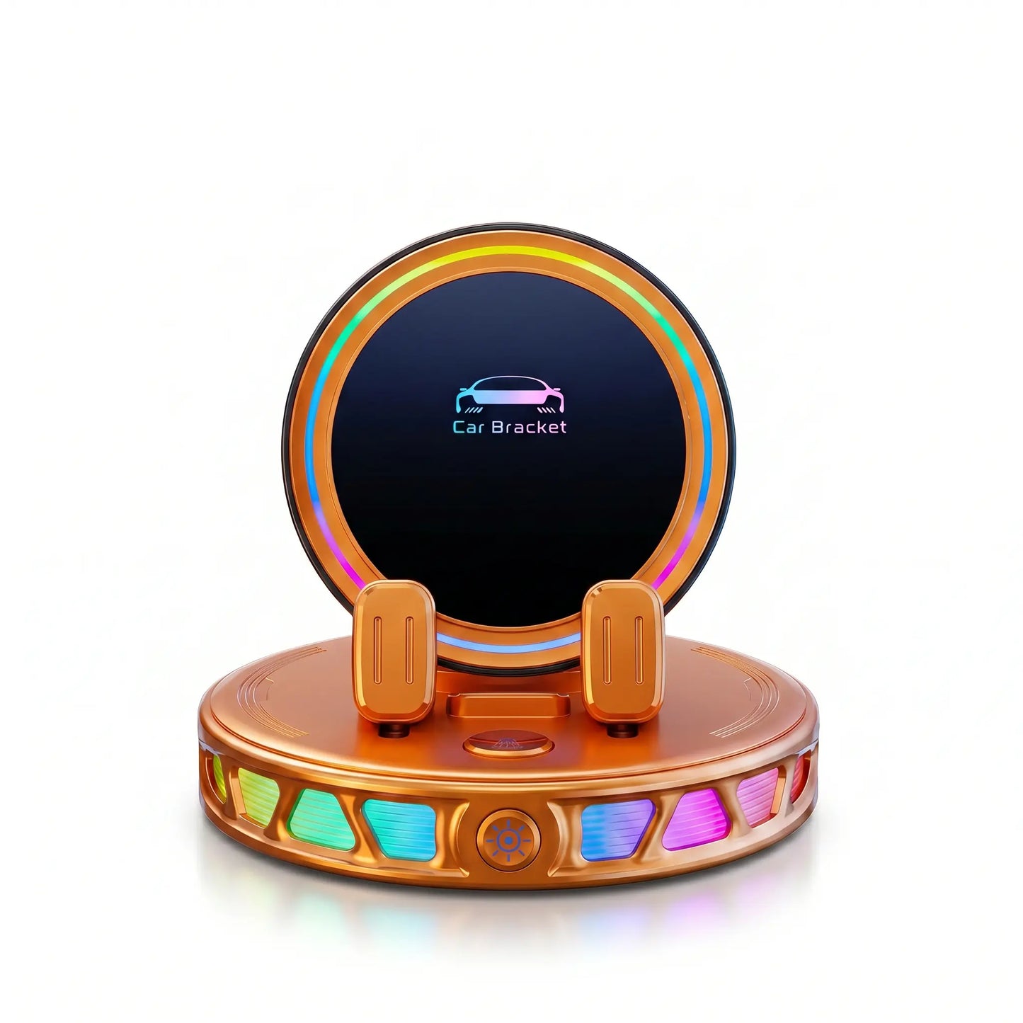 📱🚗🔄360° Rotating Wireless Charging Car Phone Mount with RGB LED Lights