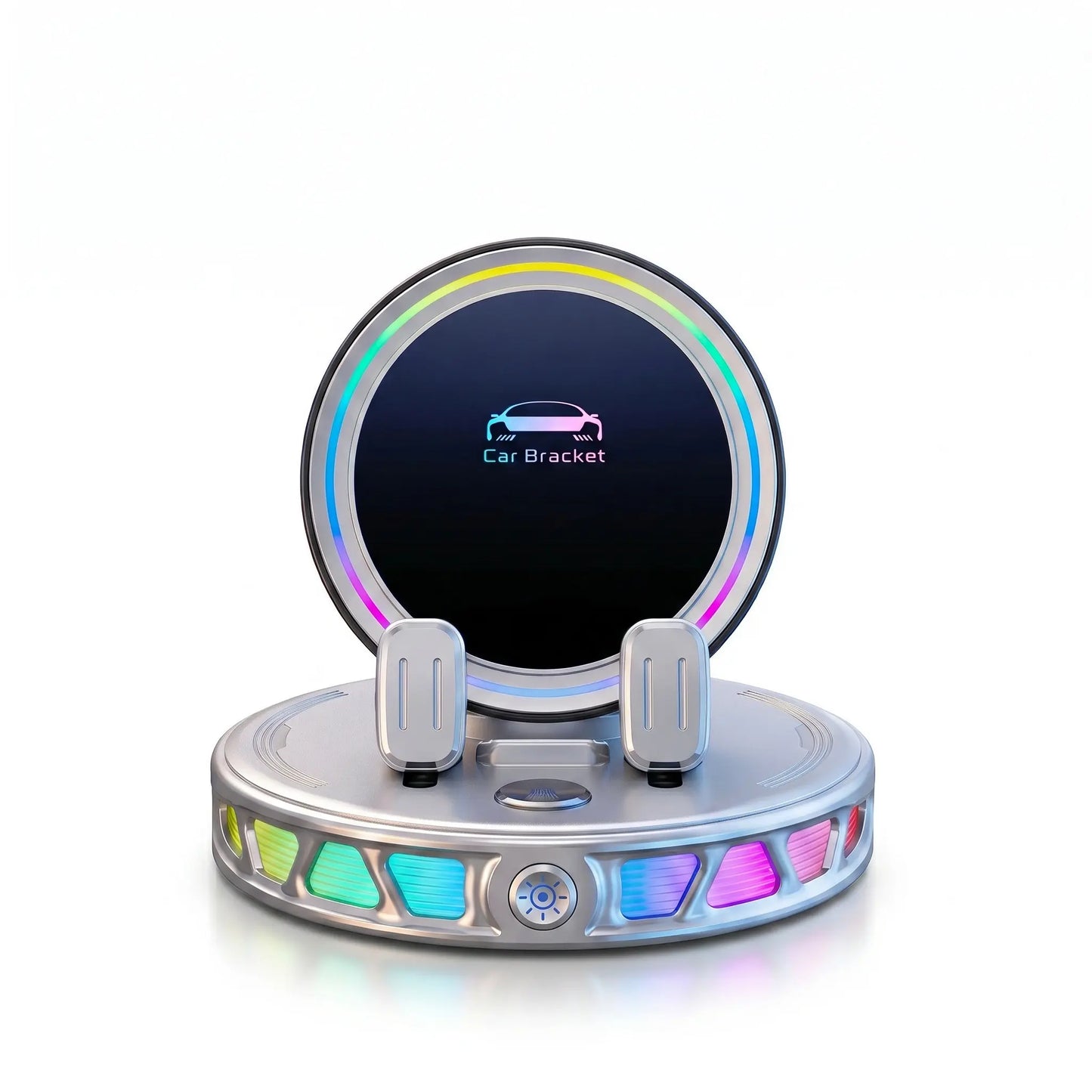 📱🚗🔄360° Rotating Wireless Charging Car Phone Mount with RGB LED Lights
